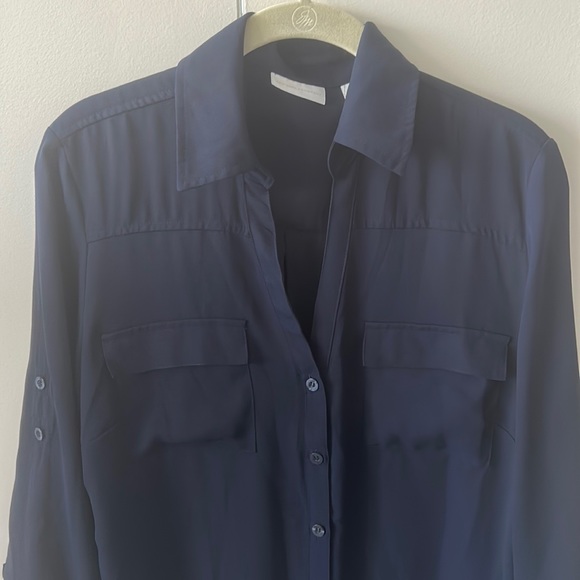 Navy flowy business casual button down - Picture 2 of 3